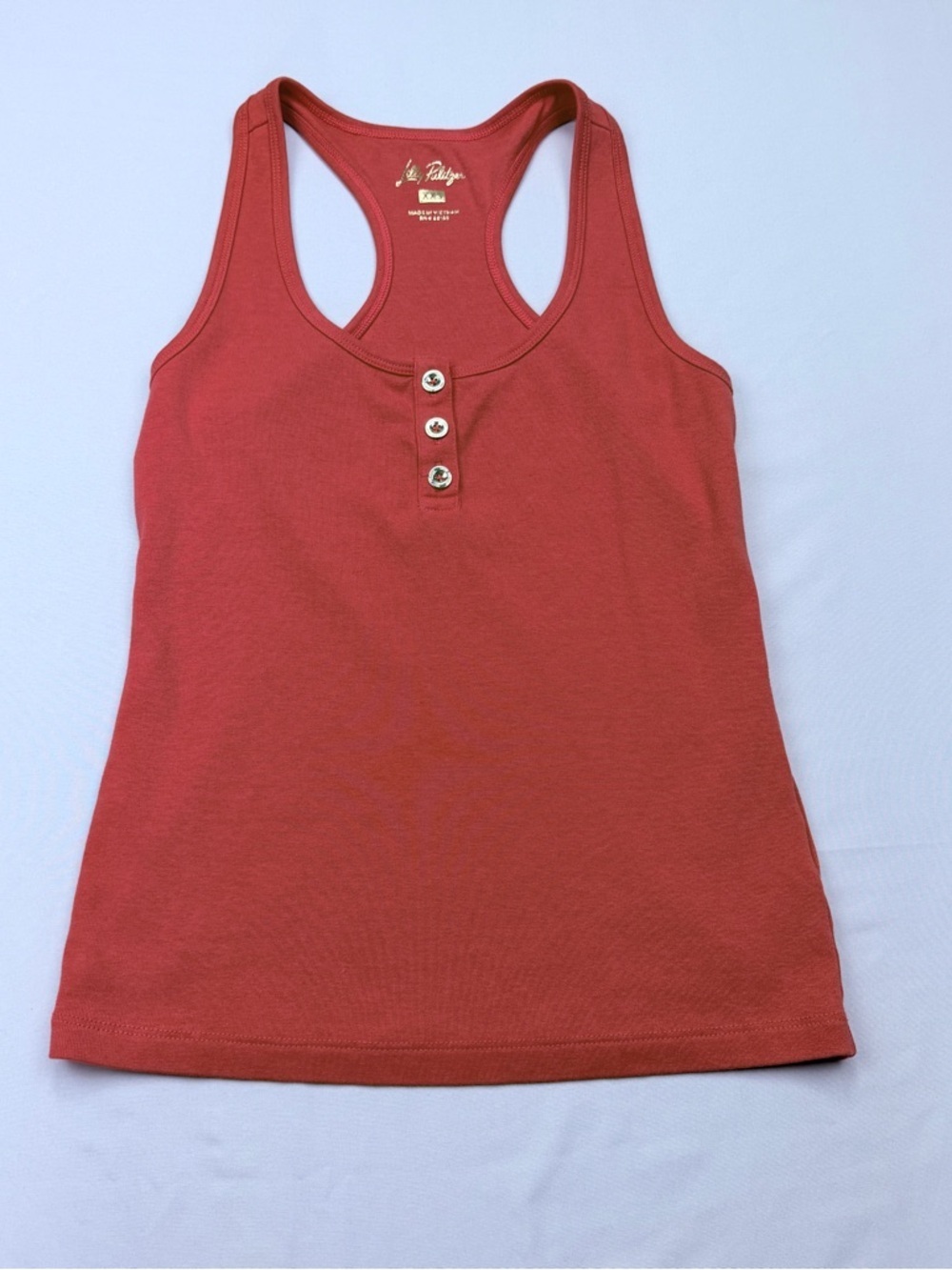 Lilly Pulitzer Raspberry Red Racerback Tank with Button Placket - Picture 3 of 9